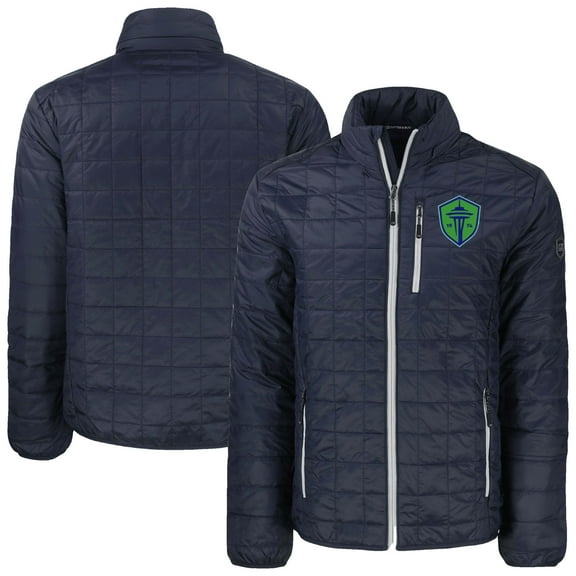 Men's-Cutter & Buck Navy Seattle Sounders FC Rainier PrimaLoft Eco Insulated Full-Zip Puffer Jacket