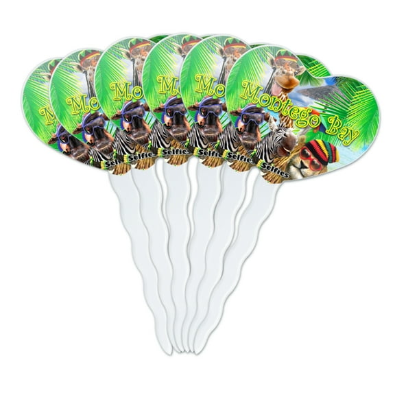 Montego Bay Jamaica Giraffe Zebra Lion Heart Love Cupcake Picks Toppers Decoration Set of 6