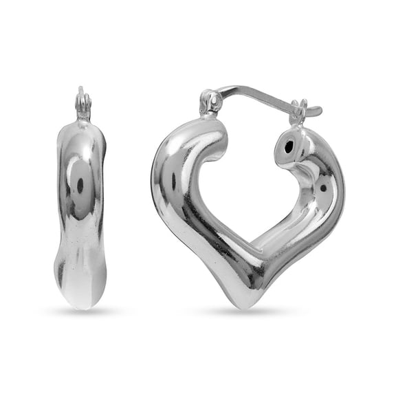 LeCalla 925 Sterling Silver Light-Weight Hypoallergenic Click Top Heart Shaped Hoop Earrings for Women and Teen 23MM