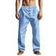 thumbnail image 1 of Pantalones largos para hombre, de lino, holgados, transpirables, de color liso, estilo playero, con botones, 1 of 6