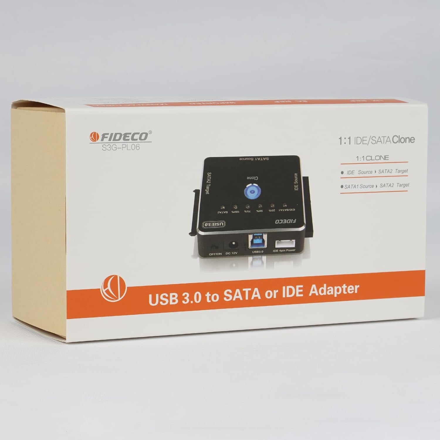FIDECO USB 3.0 to SATA IDE Adapter, Hard Drive Adapter Cable for Universal 2.5/3.5 inch IDE SATA External HDD SSD, Hard Drive Converter with 12V Power Adapter, Support Offline Clone
