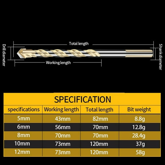 5/6/8/10/12Mm Multifunctional Drill Bit for Ceramic Tile Wood Metal Concrete 5Mm