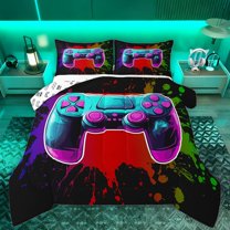 Castle Fairy Abstract Gamepads Full Size Comforter Sets 3-Piece for Teens Adults,Video Game Bedding Comforter Set,Graffiti Splash Lightweight Bedding Sets,Microfiber Bedroom Decor,Reversible