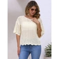 thumbnail image 3 of DARING DIVA Women's Crochet Hollow Out Knit Half Sleeve Top S Beige, 3 of 6