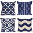 thumbnail image 1 of Fundas de almohada geométricas azul marino Home Deco al aire libre para sofá sofá algodón lino 18 x 18 pulgadas, juego de 4, 1 of 8