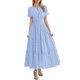 thumbnail image 1 of Vestido midi maxi informal de verano para mujer: vestido boho de playa con mangas cortas, cuello en V, cintura elástica y bolsillos - S-XXL, 1 of 5