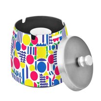 Yayeee Ashtray with Lid for Cigarette Smokeless Stainless Steel Home Ash Holder, Red Retro Shapes