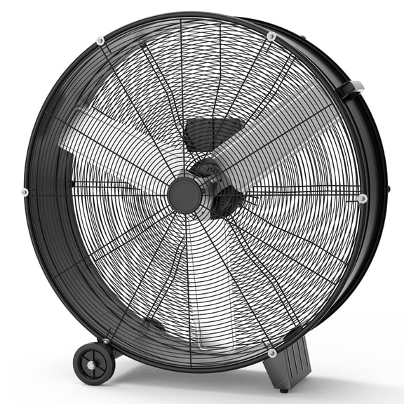 3 in Industrial Drum Fan | High Velocity Floor Fan with 3 Speeds (6 CFM) | Heavy Duty Metal Shop Fan for Warehouse, Garage, Patio, Basement | Portable Air Circulator with Wheels & Handles