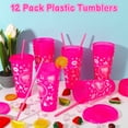 thumbnail image 4 of Armscye 12 Pcs Hot Pink Tumblers with Lids and Straws, 24 oz Reusable Tumbler Plastic Cups Party Favor, Glitter Drinking Travel Mug Cups for Adult Kid Women Iced Coffee Party Supplies, 4 of 8