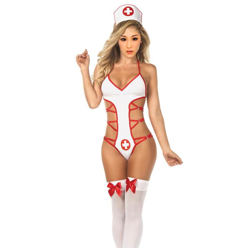 Sexy Adult Women White Nurse Costume Halloween Fashion Outfit Fancy Dress