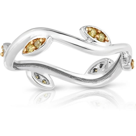 1/6 Carat T.W. Yellow Diamond Silver Vine Fashion Stackable Ring