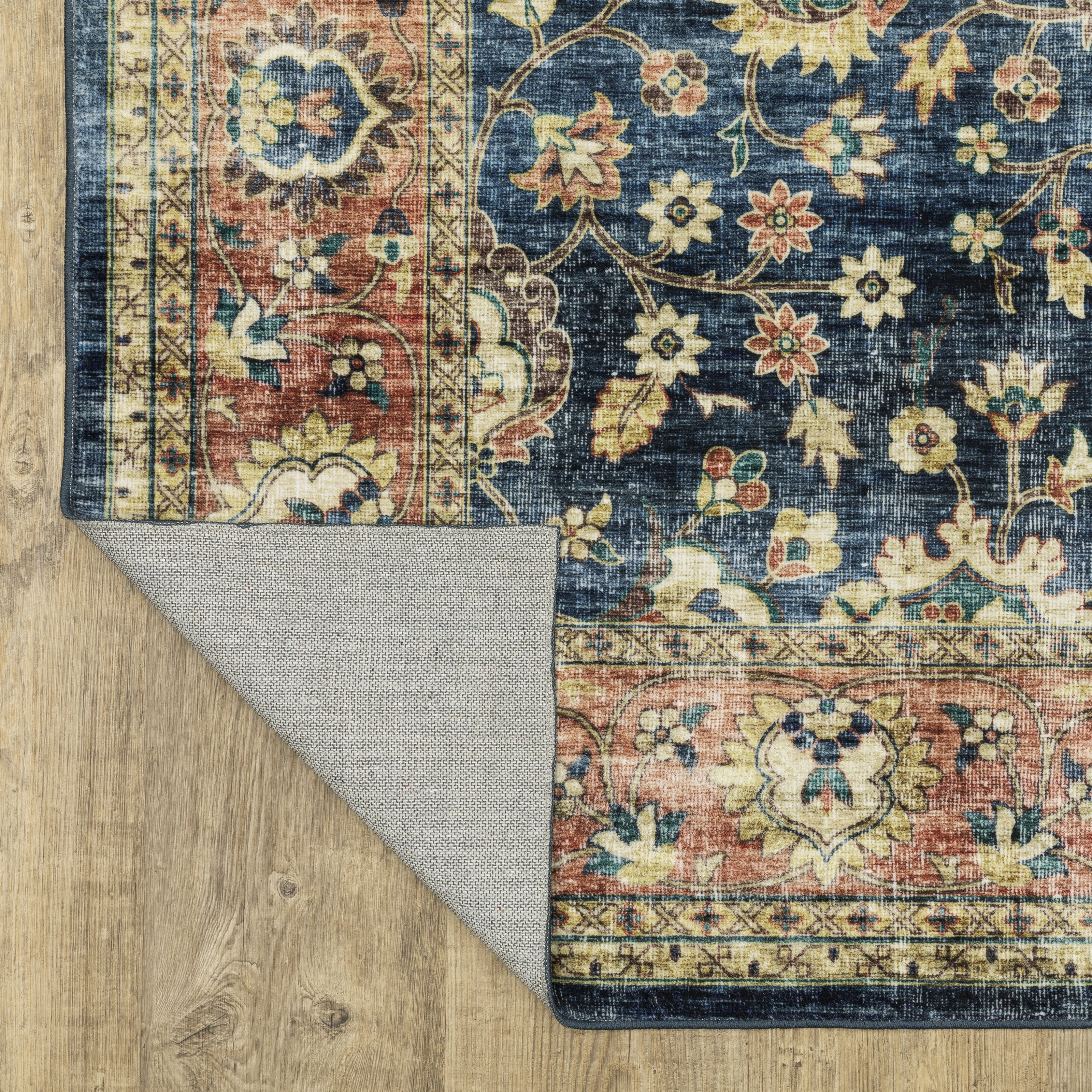 Avalon Home Sebastian Vintage Bordered Blue/ Rust Washable Indoor Area Rug