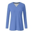 thumbnail image 5 of FRSASU Womens Long Sleeve Shirts V Neck Cotton T-Shirt Tops Solid Color Casual Breathable Basic Tee Tshirt Blue, 5 of 5