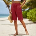thumbnail image 2 of Cmfcve Bermuda Shorts for Women Knee Length Longer Shorts Summer Cotton Blend Casual Elastic Waisted Short Pants, 2 of 5