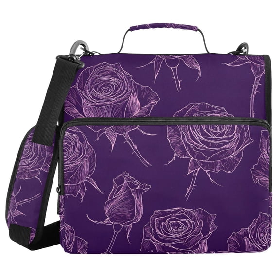 3 Ring Zipper Binder with Shoulder Strap Waterproof Trapper Keeper 2 Inch D-Ring 500 Sheets Capacity Purple Rose Line Art