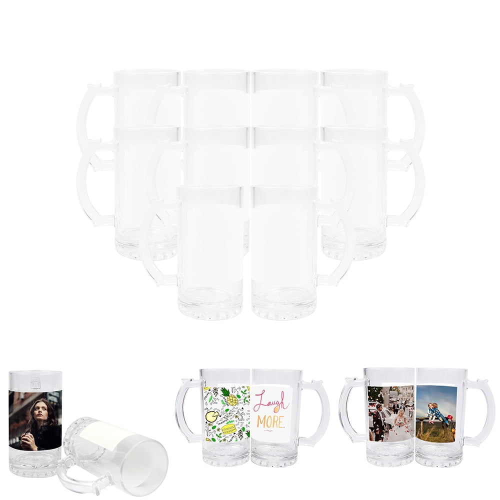 Ving 24 Pack 16oz Clear Glass Sublimation Blanks Beer Steins Mug With White Patch Thick Glass