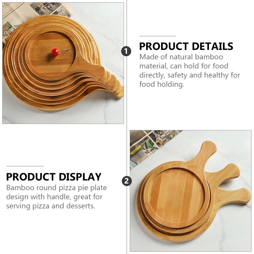 Senseth 10 Inch Pizza Tray Paddle Board with Handle Round Bamboo Bread Cake Plate