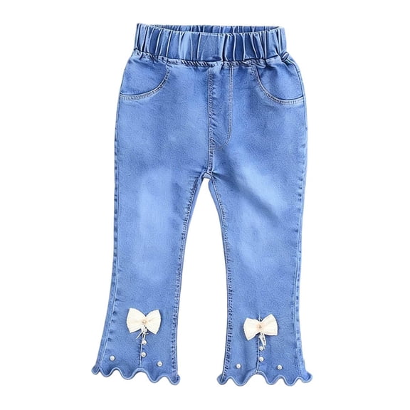 Girls Jeans Trendy Elastic Waist Flare Denim Pants with Pockets Cute Jeans for Girls Size 4-12