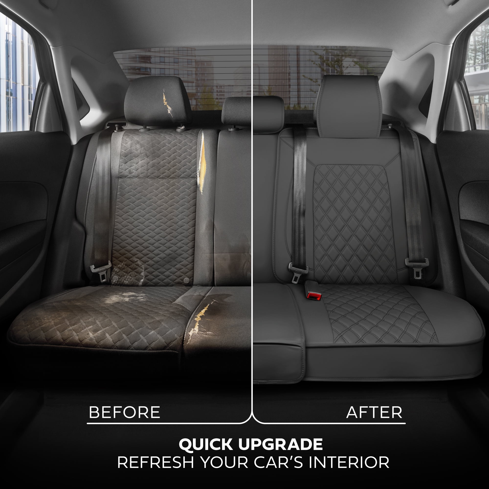 MotorBox Prestige Edition Napa Leather Seat Covers Full Set - Gray Car Seat Covers Front Seats and Back Car Seat Protector, Waterproof and Universal Fit for Most Small to Medium Autos, Trucks & SUVs