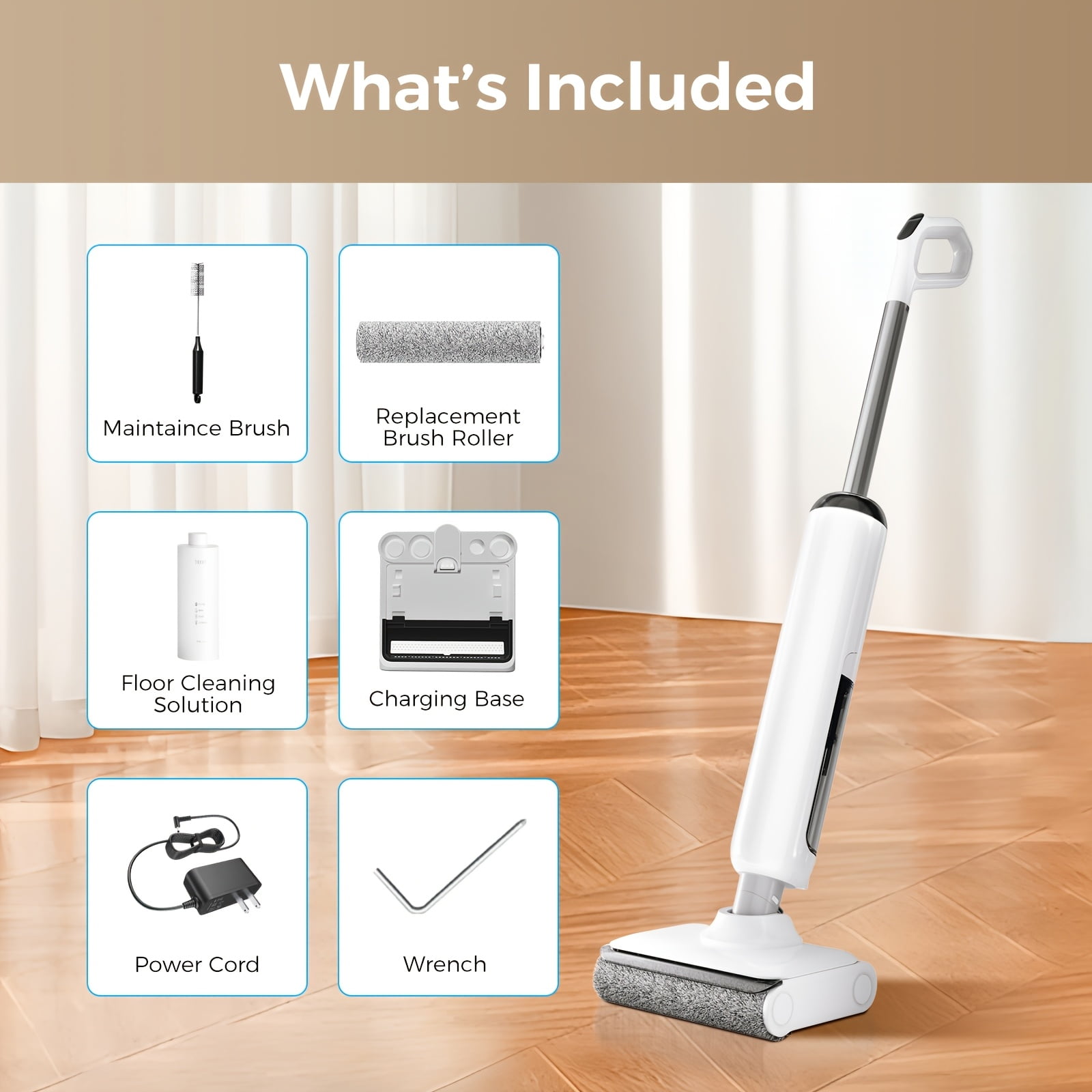 Cordless Wet Dry Vacuum Mop - 17KPa Stick Vacuum for Hard Floors, Pet Hair, Sticky Messes, Hardwood Tile Linoleum with Charging Dock, 110V for Home Office Carpet Cleaning