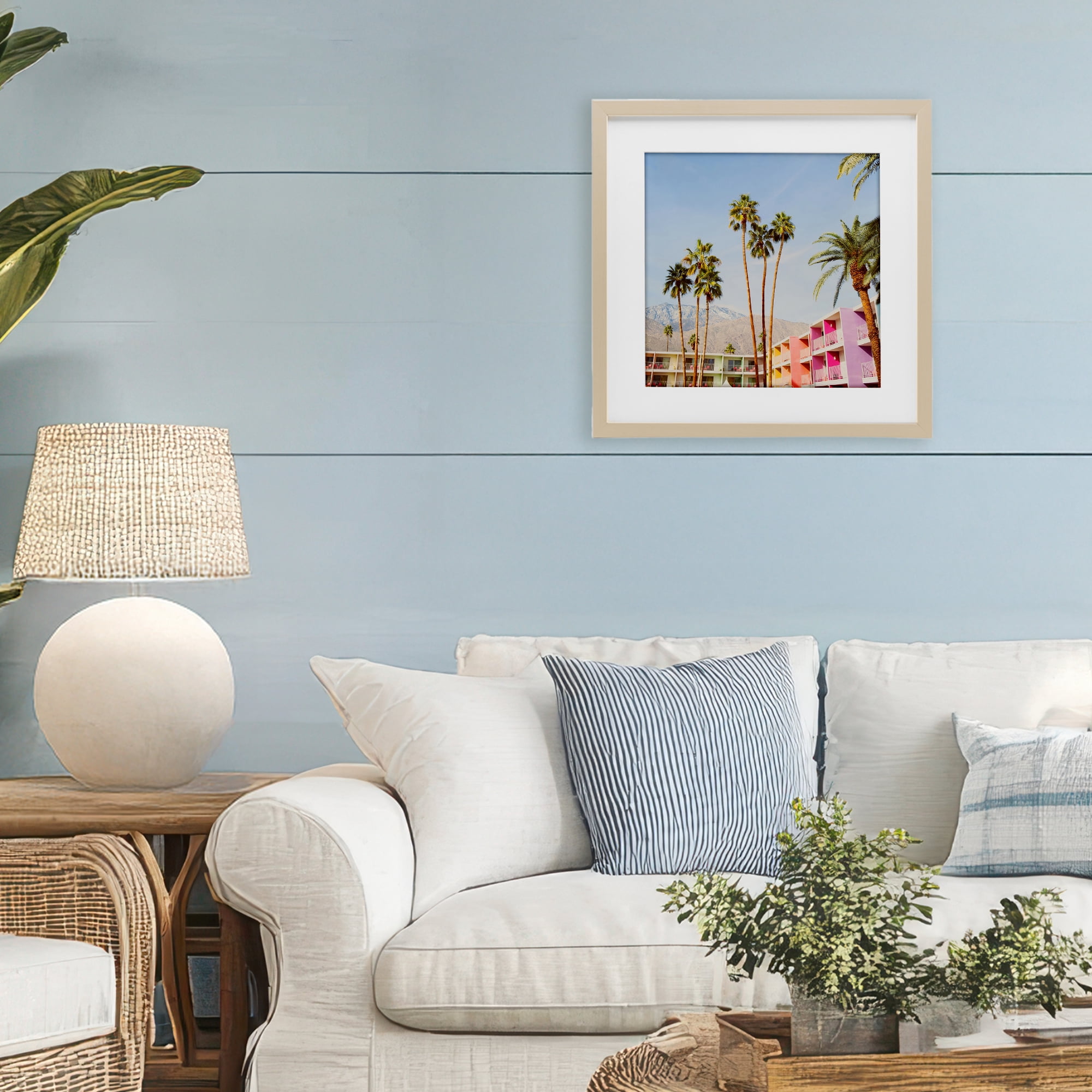 Looming Palms over Resort Birch Framed Print Under Glass, design by LISH Creative