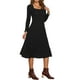 thumbnail image 4 of Vestido de suéter de punto para mujer INSPIRE CHIC con cuello cuadrado, decoración de botones, vestido midi acampanado con bolsillos en negro XL, 4 of 6