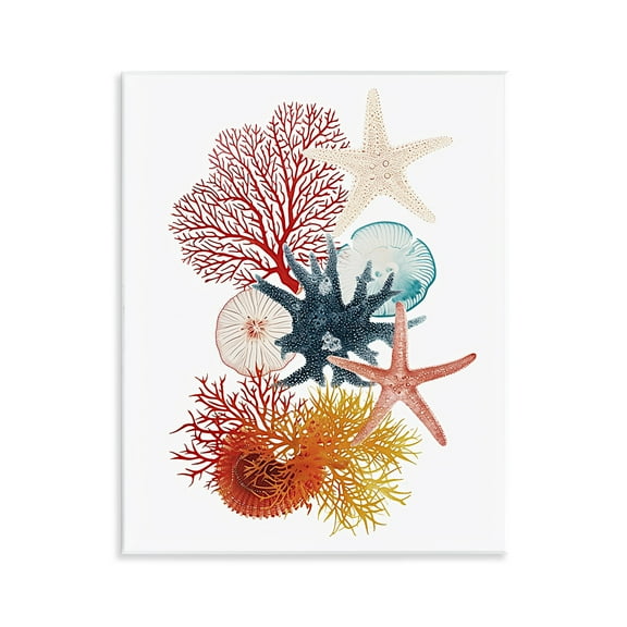 Stupell Industries Coral & Undersea Creatures Animals Painting Unframed Art Print Wall Art, 11 x 14