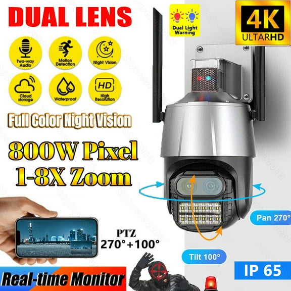 8MP 4K Wifi Security Camera Dual Lens 1-8X Zoom Outdoor  IP Night Vision Cam