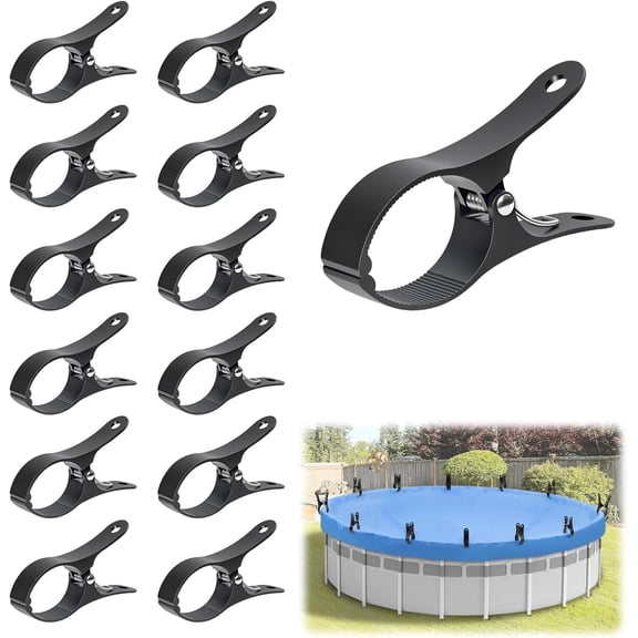 THZY 12569SU Aluminium Alloy, Black 4.3", Pool Cover Clip 12 Piece