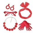 thumbnail image 4 of Paquete de 5 1950S Conjunto de Disfraces para Mujer Gafas Diadema Pendiente Lunares Accesorios 50S Guantes para Halloween Disfraces Adultos Rojo BLESIY Disfraz de Halloween, 4 of 8