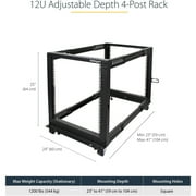 12u Server Rack Open Frame Adjustable Depth 4post Rack