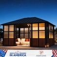 thumbnail image 5 of Modern Shade 12'x16' Hardtop Sunroom Gazebo, Aluminum Frame, Galvanized Steel Roof, TV Mount, Sliding Doors, Wood Grain Finish, All-Weather Screen House for Patio, 5 of 10