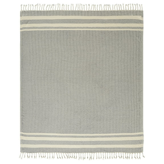Ox Bay Navy Striped Ultra-Soft Turkish Cotton Throw Blanket, 50" x 60"