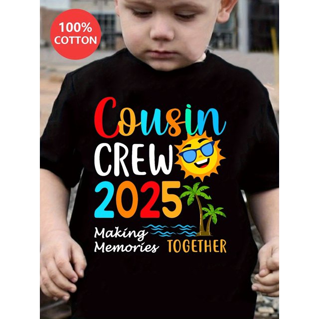 Cousin Crew 2025 Summer Vacation Beach Family Trips Printed 100% Cotton Boy T-shirt
