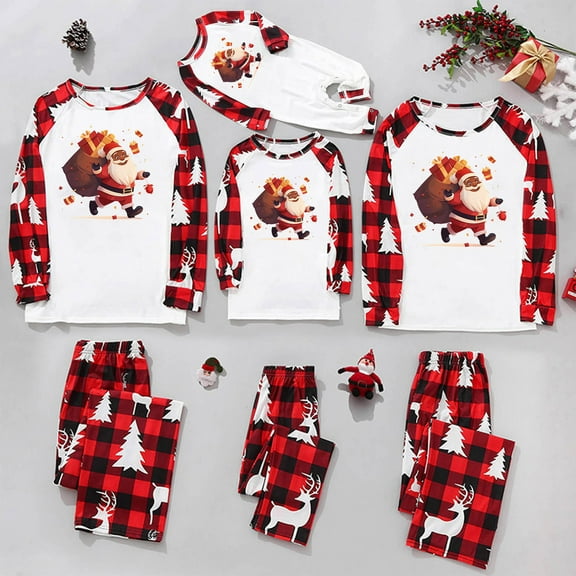 Odeerbi Christmas Pajamas for Family Holiday Long Sleeve Family Christmas Pajamas Matching Sets Dad Christmas Plaid Printed Blouse Tops   Pants Sleepwear Family Matching PJs Set Red