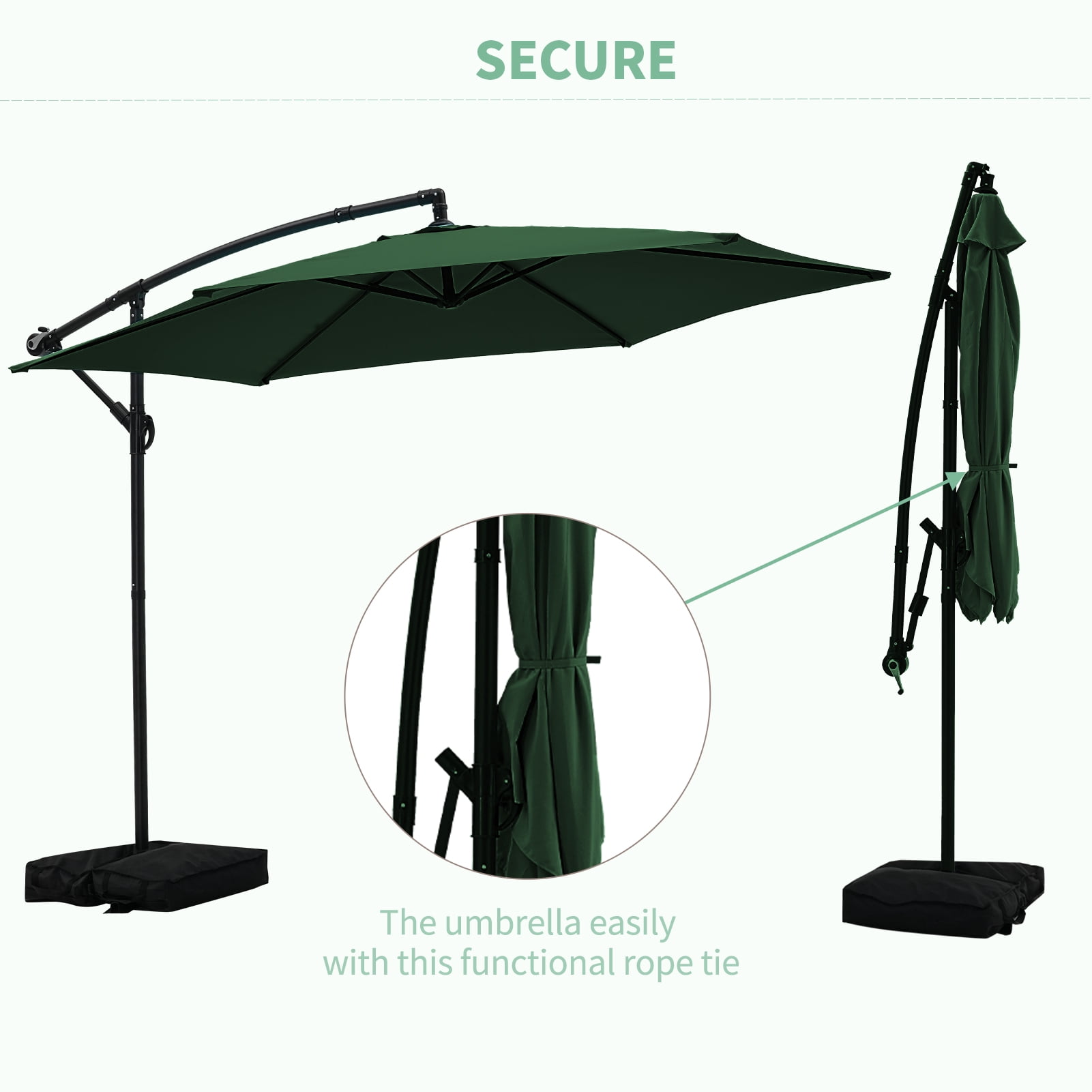 Autlaycil 10 ft Cantilever Offset Outdoor Patio Umbrella with Base Stand Rotate and Tilt - Green