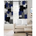thumbnail image 2 of Navy Blue Black Geometric Blackout Curtains for Bedroom/Living Room, Thermal Insulated Kitchen Curtains, Modern Abstract Art Block Grommet Darkening Window Treatment Drapes 27.5"x39"x2, 2 of 8