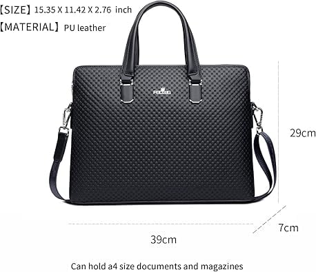 FSD.WG Leather Briefcase - 14-inch Laptop Bag, Adjustable Shoulder Strap, Multi-Functional Business Bag
