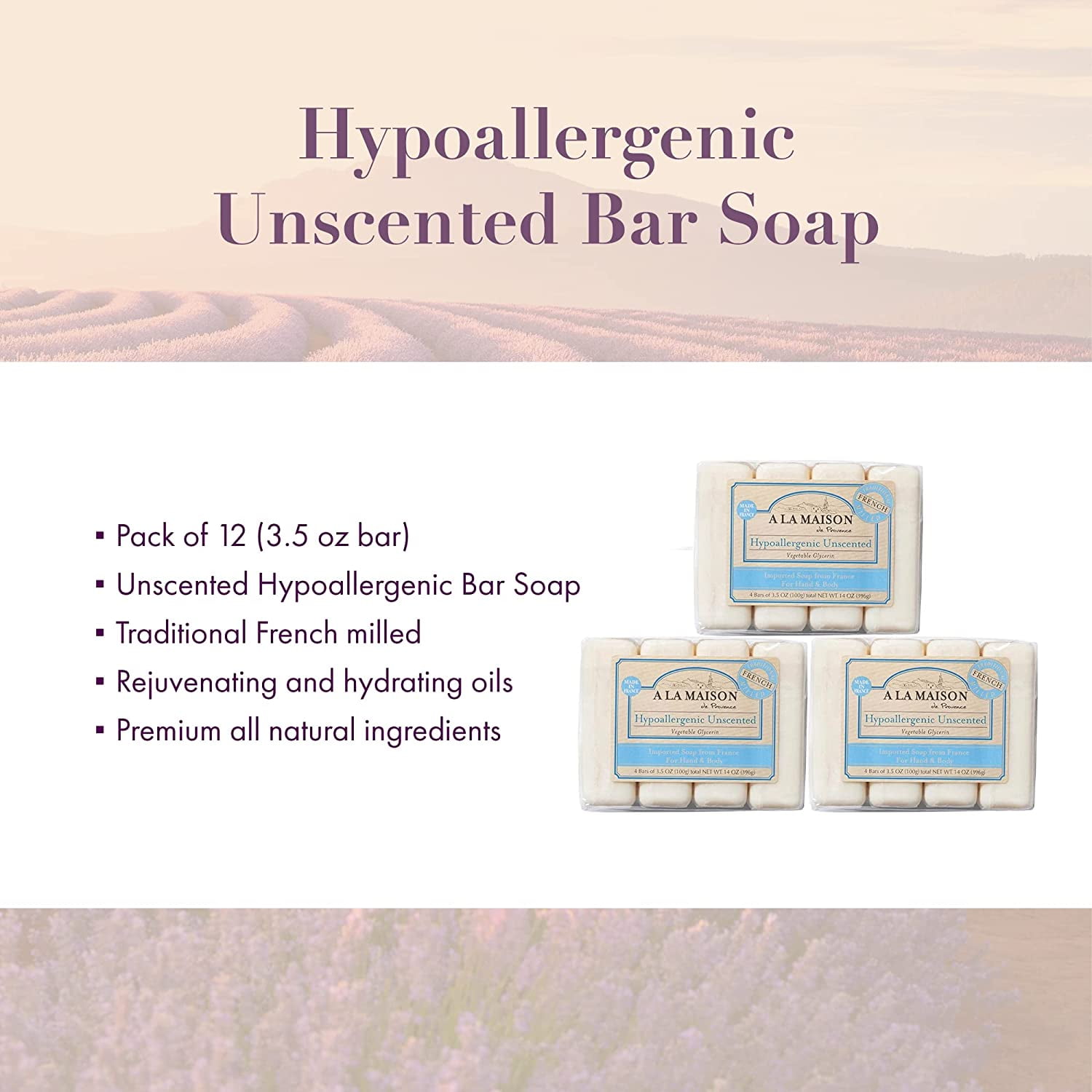 A La Maison Hypoallergenic Unscented Bar Soap, 4 ct/3.5 oz - City