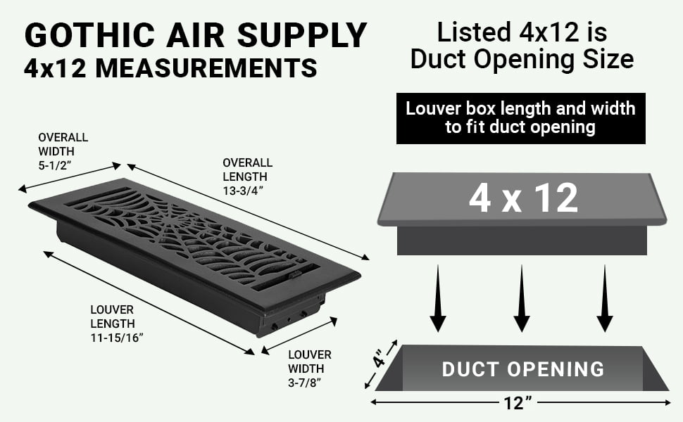 Spooky Gothic Vent cover 4"x 12" Duct Opening (Overall 5-1/2"x 13-3/4") Spider Web Design Solid Cast Aluminium Register