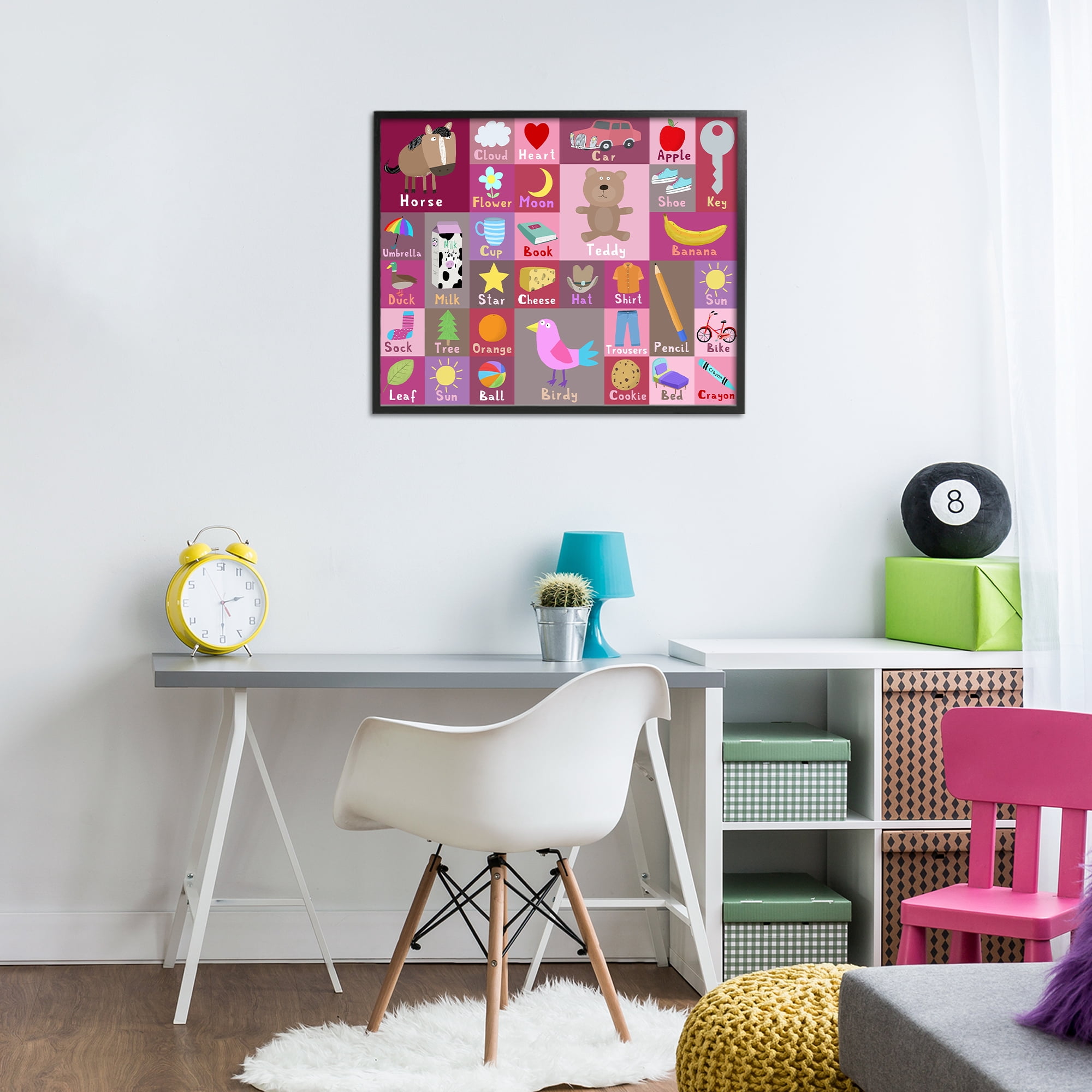 Stupell Industries Pink First Words Black Framed Giclee Art, design by Carla Daly