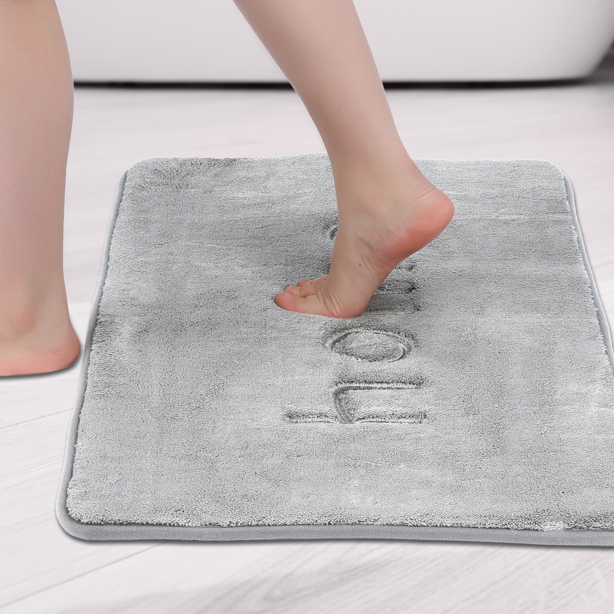 Unique Bargains Funny Letters Bath Rugs Non Slip Washable Bath Mats Grey 20" x 32"