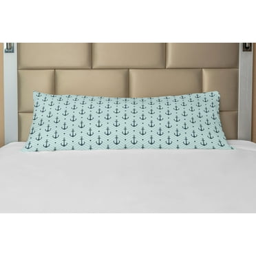 Anchor Body Pillow Case Cover with Zipper, Anchors Zigzag Chevron Background Abstract Waves Monochromic Work of Art, Decorative Accent Long Pillowcase, Dark Green Turquoise, by Ambesonne