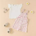 thumbnail image 4 of Utlike Girls Outfit Sets Cute Baby White Flying Sleeve T Shirt + Suspenders Flower Print Set For Baby Girls Matching Sets Size 12 Months-18 Months, 4 of 5