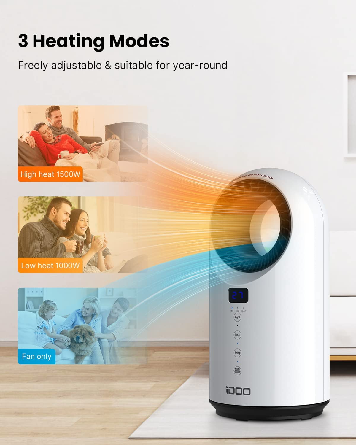 iDOO Electric Ceramic Space Heaters for Office Desk Indoor Large Room 300  sq.ft, White - Walmart.com