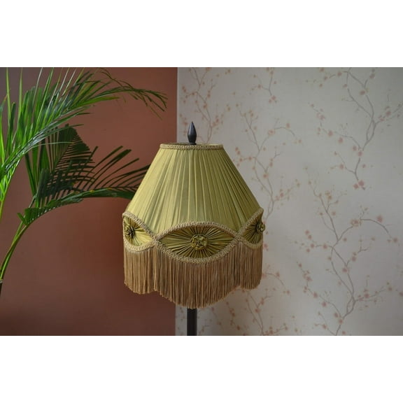 BespokeByNikita Victorian Gold Pleated Round Glass Lamp Shade