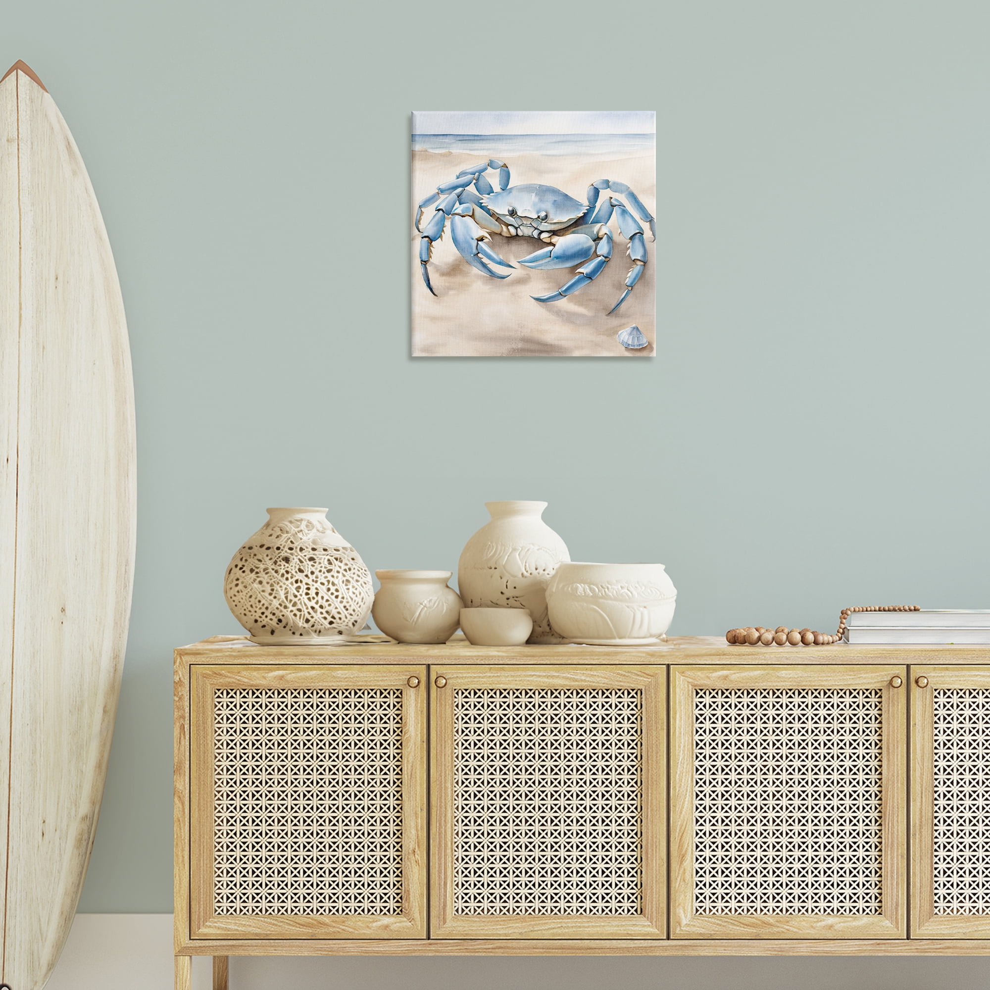 Stupell Industries Blue Crab on Beach Animals & Insects Painting Gallery Wrapped Canvas Art Print Wall Art, 24 x 24