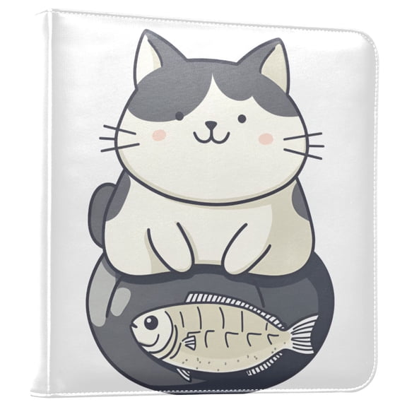 FORMRS 3 Ring Photo Album 4"x6" Self Adhesive Large Capacity PU Leather Cover, Black Cute Cat