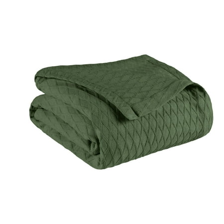 Superior Diamond All- Season Cotton Blanket, California King, Forest Green