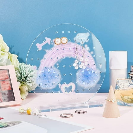 2 Pack Earring Holder 80 Holes Rainbow Earring Display Stands with Base Acrylic Earring Stud Hanger Board Jewelry Rack Display 1.2x6x5.8 inch